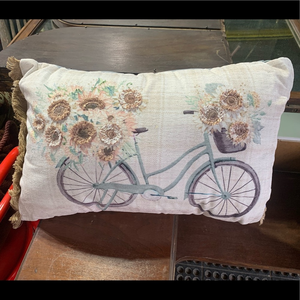 Bicycle Throw Pillow with Fringe